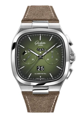 Glashutte Original Seventies Chronograph Panorama Date Green / Calf - Folding 1-37-02-09-02-62