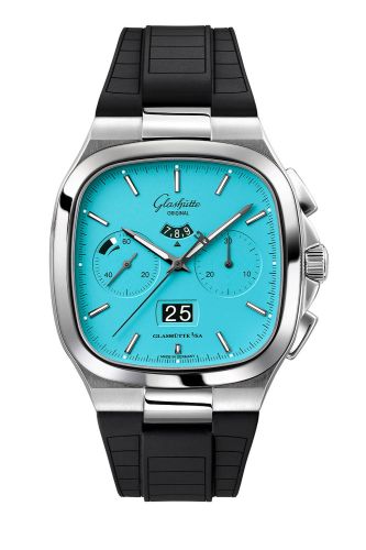Glashutte Original Seventies Chronograph Panorama Date Disco Blue / Rubber / Folding 1-37-02-10-02-63