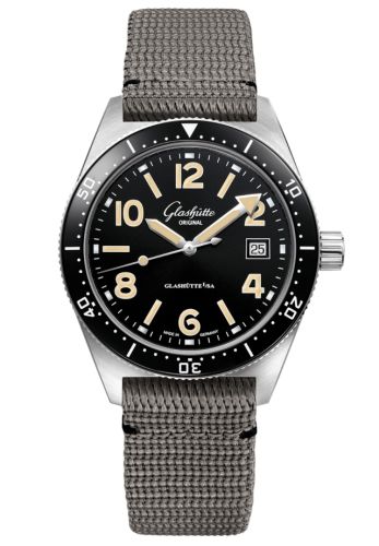 Glashutte Original SeaQ Date Stainless Steel / Black / Synthetic - Pin 1-39-11-06-60-08