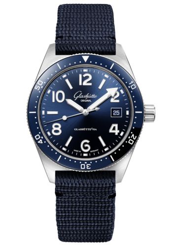 Glashutte Original SeaQ Date Stainless Steel / Blue / Synthetic - Pin 1-39-11-09-61-08