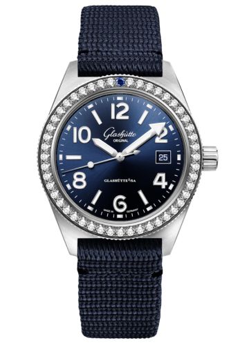 Glashutte Original SeaQ Date Stainless Steel / Diamond / Blue / Synthetic - Pin 1-39-11-09-62-08