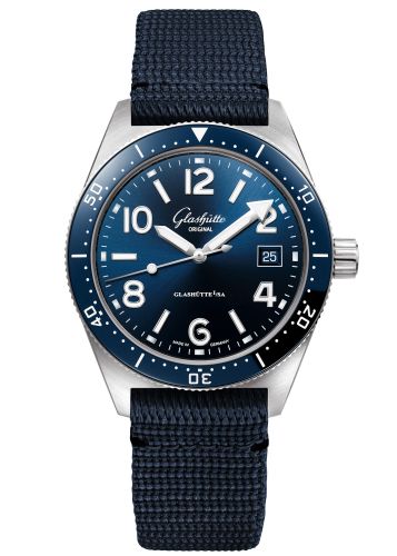 Glashutte Original SeaQ Date Stainless Steel / Blue / Synthetic - Pin 1-39-11-09-81-08