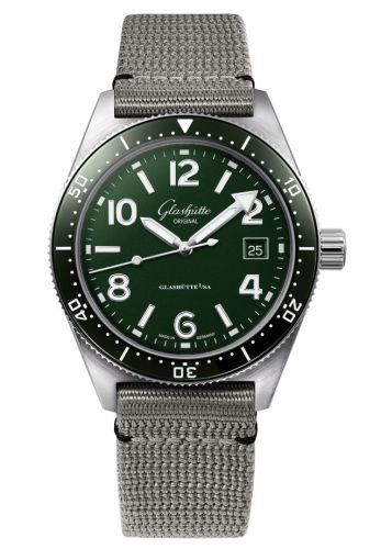 Glashutte Original SeaQ Date Stainless Steel / Green / Synthetic - Pin 1-39-11-13-83-08