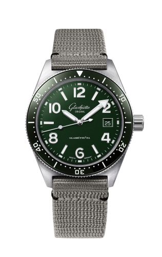 Glashutte Original SeaQ Date Stainless Steel / Green / Synthetic - Folding 1-39-11-13-83-34