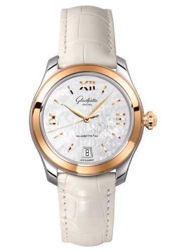 Glashutte Original Lady Serenade Stainless Steel / Rose Gold / MOP / Alligator - Folding 1-39-22-09-06-04