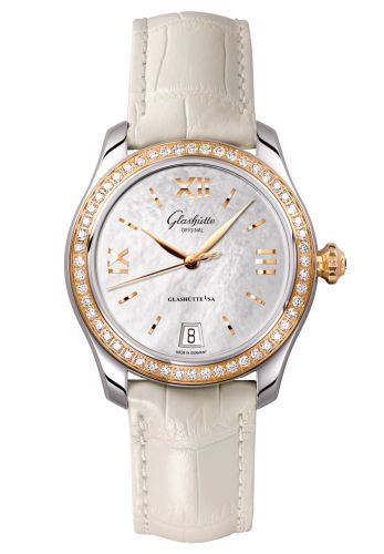Glashutte Original Lady Serenade Stainless Steel / Rose Gold / Diamond / MOP / Alligator / Pin 1-39-22-09-16-44