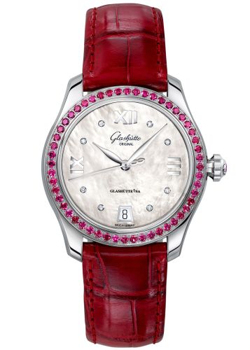 Glashutte Original Lady Serenade Stainless Steel / Ruby / MOP / Alligator / Pin 1-39-22-10-30-44