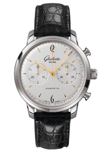 Glashutte Original Sixties Chronograph Stainless Steel / Silver / Alligator / Pin 1-39-34-03-22-04