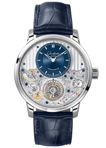 Glashutte Original Senator Chronometer Tourbillon Platinum / Blue / Alligator / Folding 1-58-05-01-03-50