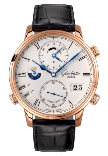 Glashutte Original Senator Cosmopolite Red Gold / Silver / Alligator / Folding 1-89-02-01-05-30