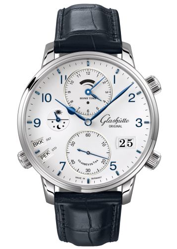 Glashutte Original Senator Cosmopolite Stainless Steel / Silver-Arabic / Alligator - Pin 1-89-02-03-02-01