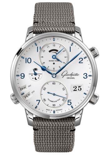 Glashutte Original Senator Cosmopolite Stainless Steel / Silver-Arabic / Synthetic 1-89-02-03-02-36