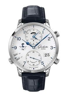 Glashutte Original Senator Cosmopolite Stainless Steel / Silver-Arabic / Alligator - Folding 1-89-02-03-02-61