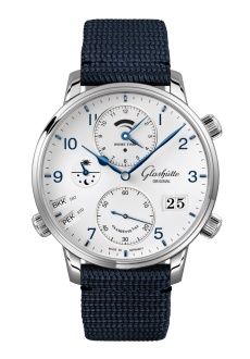 Glashutte Original Senator Cosmopolite Stainless Steel / Silver-Arabic / Synthetic 1-89-02-03-02-64