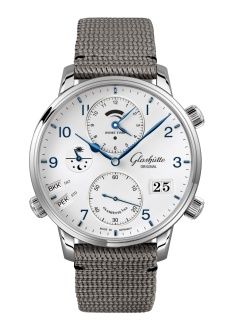 Glashutte Original Senator Cosmopolite Stainless Steel / Silver-Arabic / Synthetic 1-89-02-03-02-66