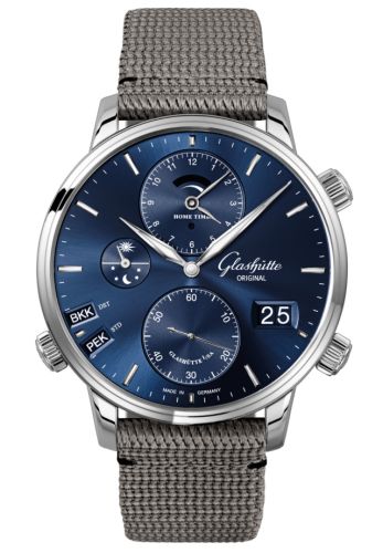 Glashutte Original Senator Cosmopolite Stainless Steel / Blue / Synthetic 1-89-02-05-02-36