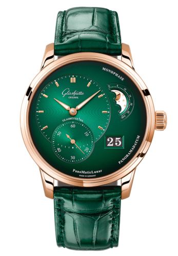Glashutte Original PanoMatic Lunar Red Gold / Green / Alligator / Pin 1-90-02-23-35-01)