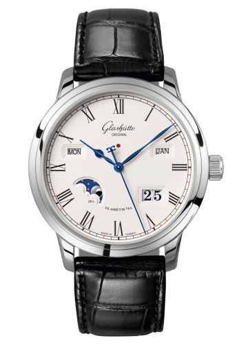 Glashutte Original Senator Perpetual Calendar Stainless Steel / Silver / Alligator / Folding 100-02-22-12-50