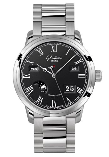 Glashutte Original Senator Perpetual Calendar Stainless Steel / Black / Bracelet 100-02-25-12-14