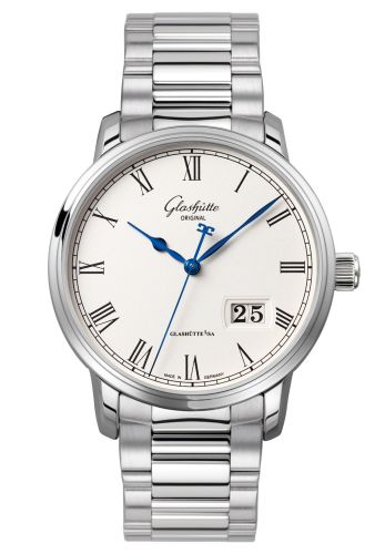 Glashutte Original Senator Panorama Date Stainless Steel / Silver / Bracelet 100-03-32-42-14