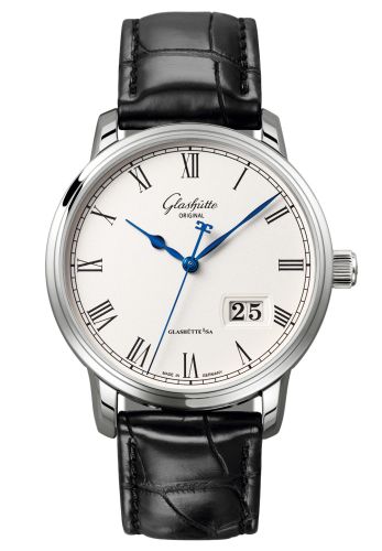 Glashutte Original Senator Panorama Date Stainless Steel / Silver / Alligator / Folding 100-03-32-42-50