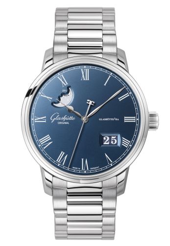 Glashutte Original Senator Panorama Date Moonphase Stainless Steel / Blue / Bracelet 100-04-05-12-70