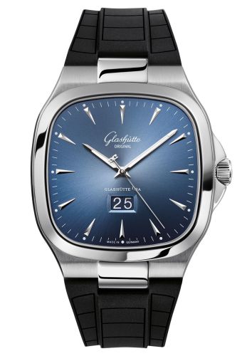 Glashutte Original Seventies Panorama Date Blue / Rubber / Folding 2-39-47-13-12-06