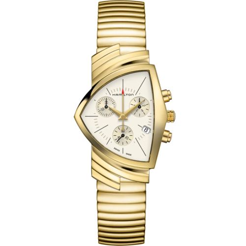 Hamilton Ventura Chrono Quartz 32.3 Yellow Gold / Silver / Bracelet H24422151