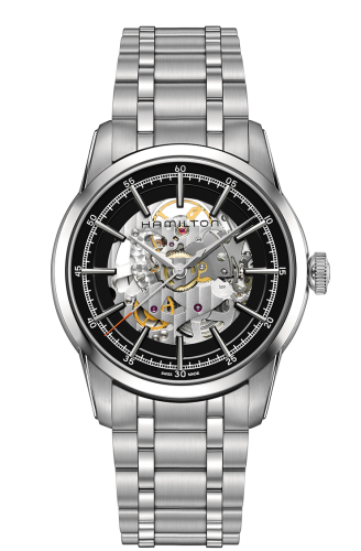 Hamilton Railroad 42 Skeleton Auto Stainless Steel / Black / Bracelet H40655131