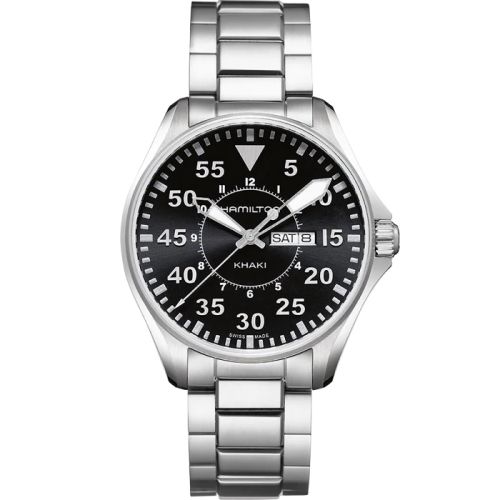 Hamilton Khaki Pilot Day Date Quartz 42 Stainl;ess Steel / Black / Bracelet H64611135