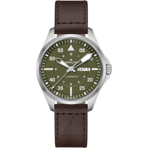 Hamilton Khaki Aviation Pilot Day Date Auto 42 Stainless Steel / Green H64635560