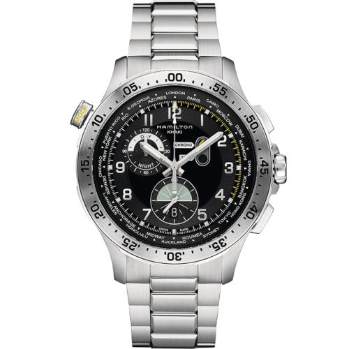 Hamilton Khaki Pilot Chrono Worldtimer Stainless Steel / Black / Bracelet H76714135