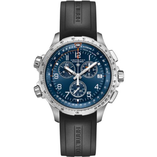 Hamilton Khaki Aviation X-Wind GMT Chrono Quartz Stainless Steel / Blue / Rubber H77922341