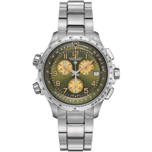 Hamilton Khaki Aviation X-Wind GMT Chrono Quartz Stainless Steel / Green / Bracelet H77932160