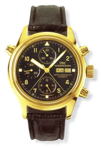 IWC Pilot's Watch Doppelchronograph Yellow Gold / Black / French / Strap IW3711-16