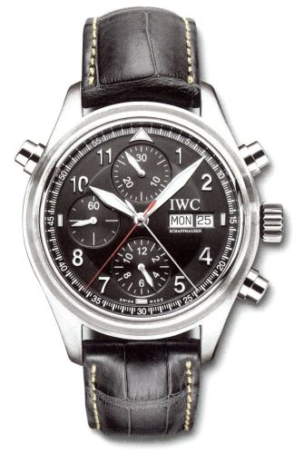 IWC Pilot's Watch Spitfire Double Chronograph Stainless Steel / Black / Italian / Strap IW3713-32