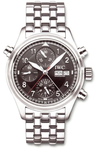 IWC Pilot's Watch Spitfire Double Chronograph Stainless Steel / Black / German / Bracelet IW3713-36