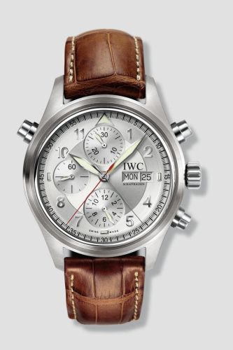 IWC Pilot's Watch Spitfire Double Chronograph Stainless Steel / Silver / German / Strap IW3713-41