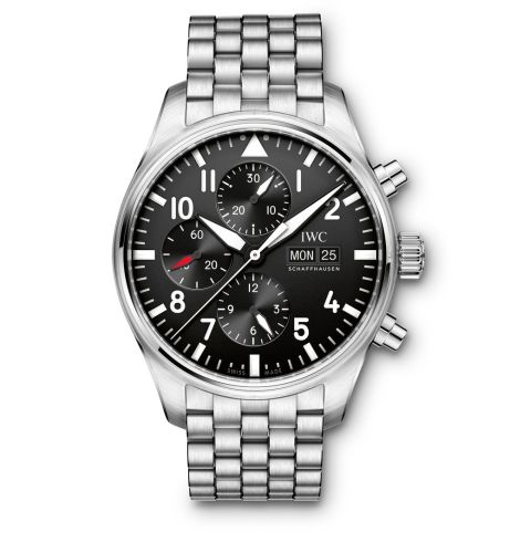IWC Pilot's Watch Chronograph Stainless Steel / Black / Bracelet IW3777-10