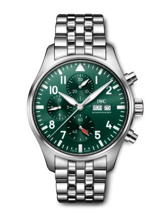 IWC Pilot's Watch Chronograph Stainless Steel / Green / Bracelet IW3780-06