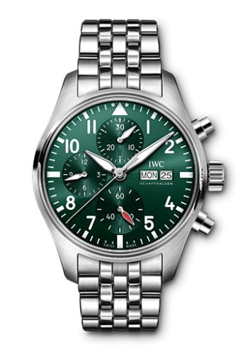 IWC Pilot's Watch Chronograph 41 Stainless Steel / Green / Bracelet IW3881-04