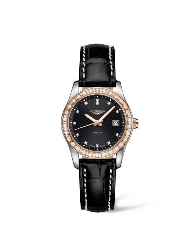Longines Conquest Classic Automatic 29.5 Stainless Steel / Red Gold / Diamond / Black / Strap L2.285.5.57.3