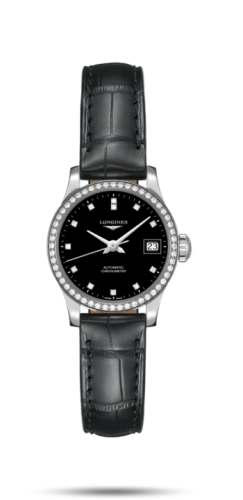 Longines Record 26mm Stainless Steel / Diamond / Black-Diamond / Alligator L2.320.0.57.2
