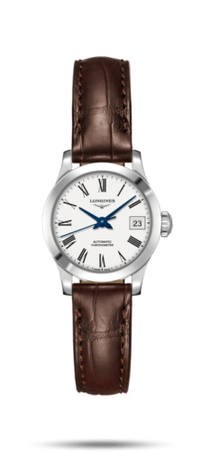 Longines Record 26mm Stainless Steel / White-Roman / Alligator L2.320.4.11.2