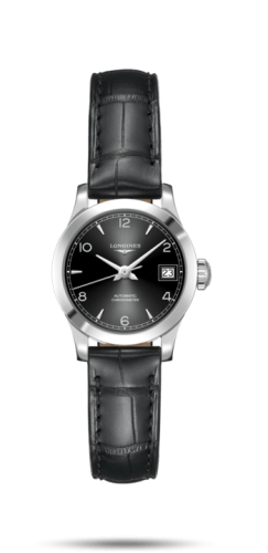 Longines Record 26mm Stainless Steel / Black-Arabic / Alligator L2.320.4.56.2