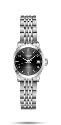 Longines Record 26mm Stainless Steel / Black-Arabic / Bracelet L2.320.4.56.6