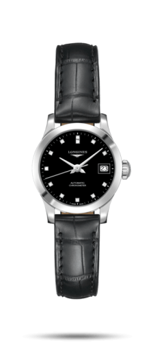 Longines Record 26mm Stainless Steel / Black-Diamond / Alligator L2.320.4.57.2