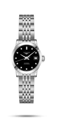 Longines Record 26mm Stainless Steel / Black-Diamond / Bracelet L2.320.4.57.6