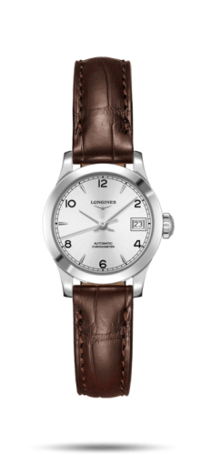 Longines Record 26mm Stainless Steel / Silver-Arabic / Alligator L2.320.4.76.2
