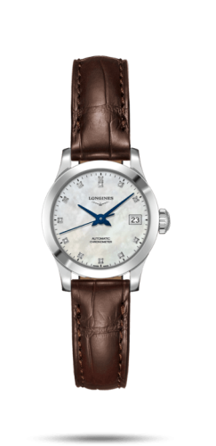 Longines Record 26mm Stainless Steel / MOP-Diamond / Alligator L2.320.4.87.2